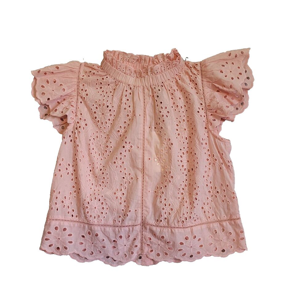 Jennifer & Grace Blouse XS Rose Pink Parisian Eyelet Feminine Butterfly Sleeve